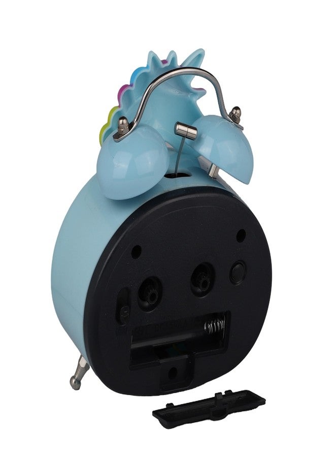 De'rons Twin Bell Analog Table Alarm Clock with Backlight for Heavy Sleepers Loud Alarm Clock for Students Funny Cute Cartoon Unicorn Shape Alarm Clock for Girls Kids Boys Bedroom 13.5 x 10 cm (Blue) - Image 3